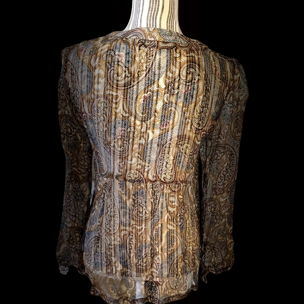 Vintage Beaded Neckline CPM Collection Paisley Long Sleeve Top One of a Kind - Picture 3 of 8